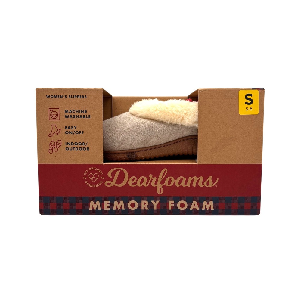 Dearfoams Memory Foam Women's Slippers Oatmeal Heather Size S 5-6 Easy On Off - Picture 1 of 8